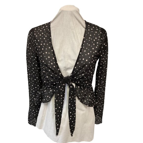 Kimchi Blue Tops - NWT-Urbsn Outfitters Polka Dot Sheer Black Long Sleeve Tie-Front Blouse